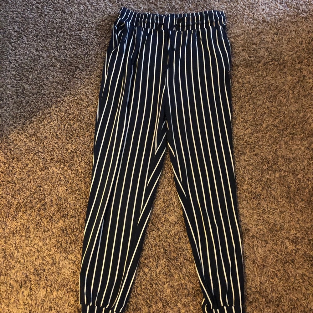 Navy and White Striped Sweatpants